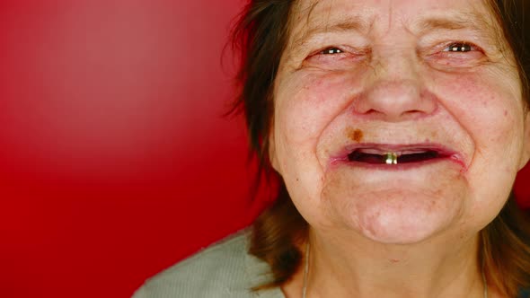 Mature Woman on Red Background