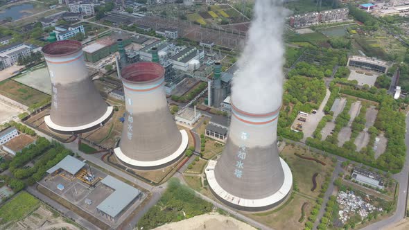 Thermal power station during sunset