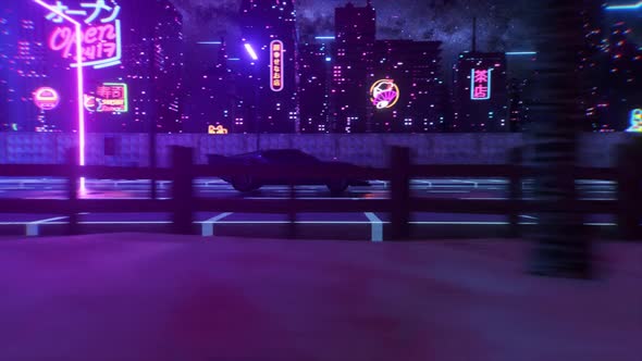 Car and City in Neon Style