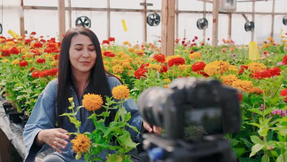 Popular Female Blogger Florist Communicate with Followers While Recording Live Webinar