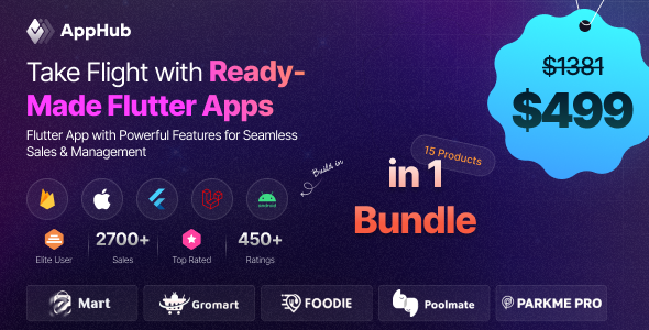 AppHub Bundle - Complete package of Foodie, eMart, GoRide, CabMe, GroMart and more