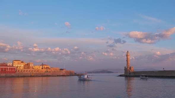 Picturesque Old Port of Chania, Crete Island, Greece