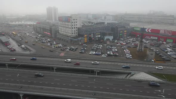 Top Shot of City Busy Traffic with Foggy Background