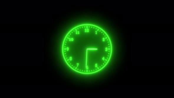 Green Neon Clock Isolated Animated On Black Background