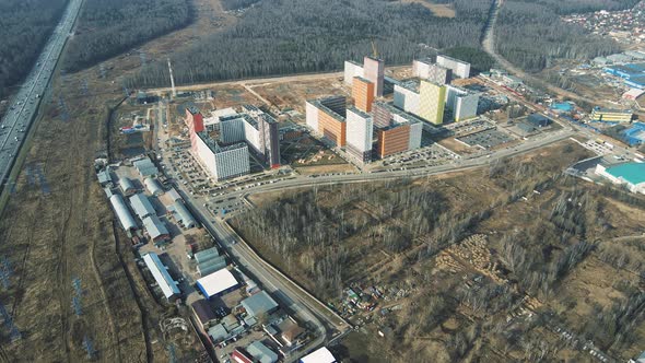 A Bird'seye View of Highrise Buildings Next to the Road