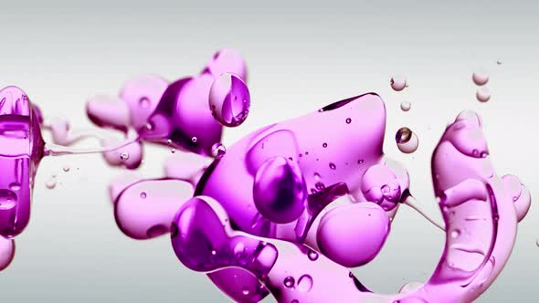 transparent purple,  pink, violet oil bubbles and fluid shapes on a white gradient background. Cryst