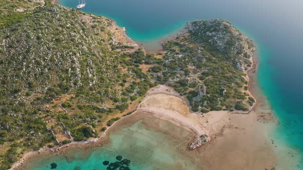 Aerial View of Clear Turquoise Water Near a Tropical Island in the Caribbean