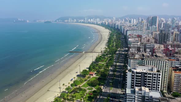 Panorama landscape of coast city of Santos state of Sao Paulo Brazil.