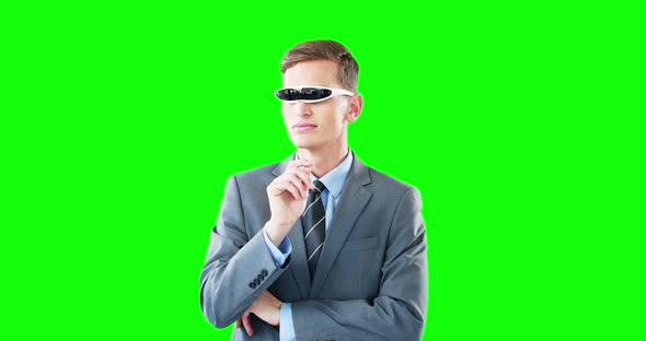 Businessman using virtual reality glasses