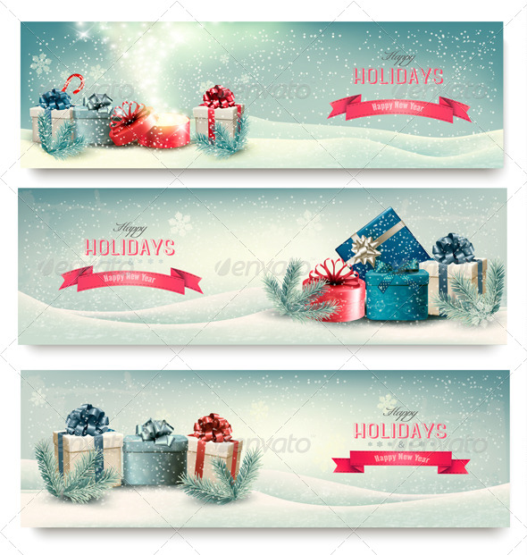 Christmas Winter Banners with Presents