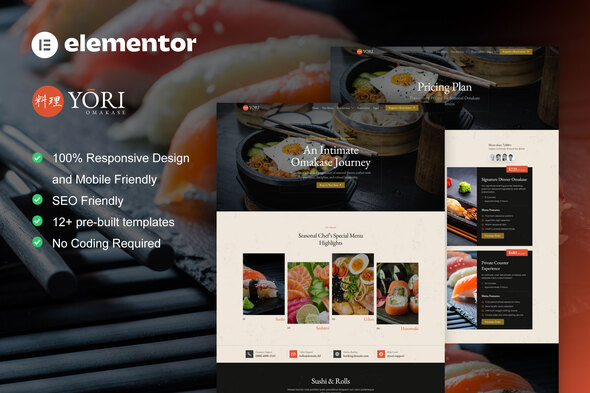 Yori - Japanese Restaurant & Food Elementor Pro Template Kit