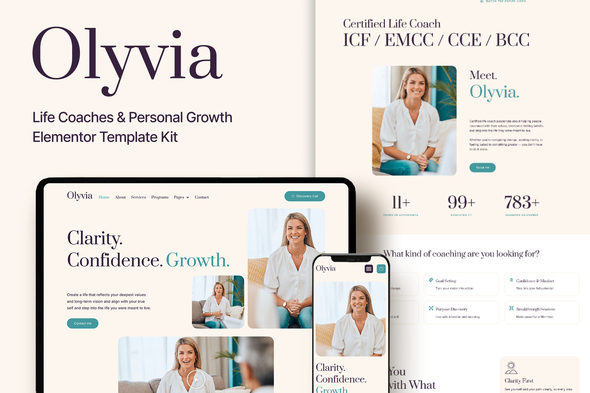 Olyvia – Life Coach & Personal Growth Elementor Pro Template Kit 