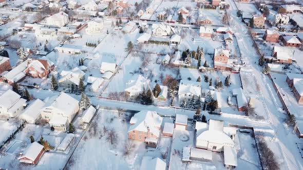 Aerial Over a Snowy Winter Russian Countryside 