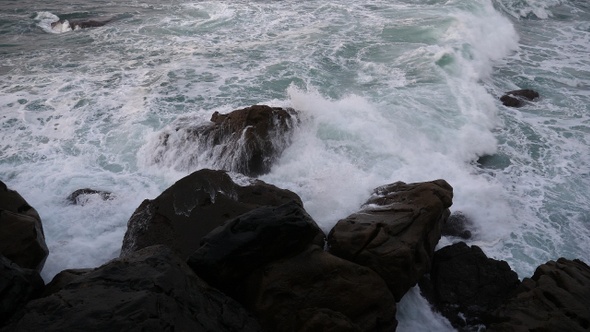 Waves crashing on the rocks