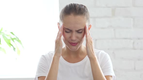 Headache Tense Beautiful Young Woman Portrait