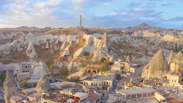 Goreme Town view from drone in Cappadocia Region Of Turkey