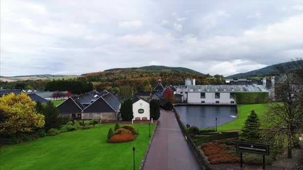 Pedestal Down Shot of a Distillery in Dufftown Scotland