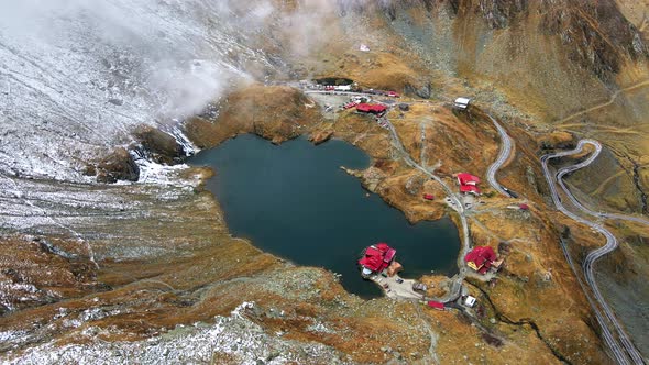 Aerial drone view of nature in Romania. Transfagarasan route in Carpathian mountains