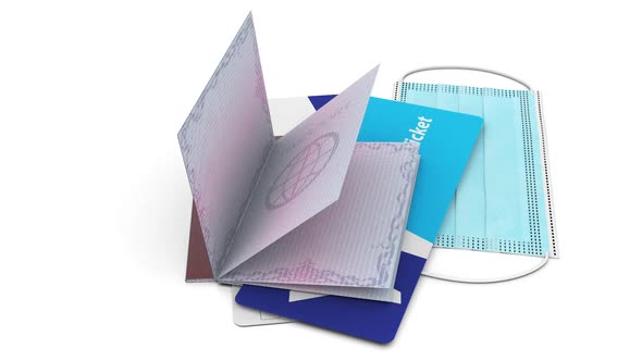 Passport Documents Travel with Boarding Pass and Protection Face Mask