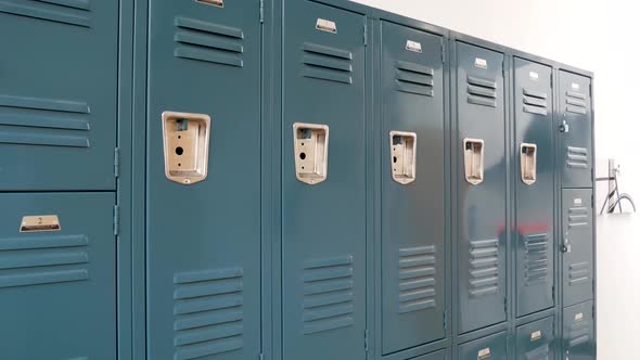 Blue lockers for storage of personal items.