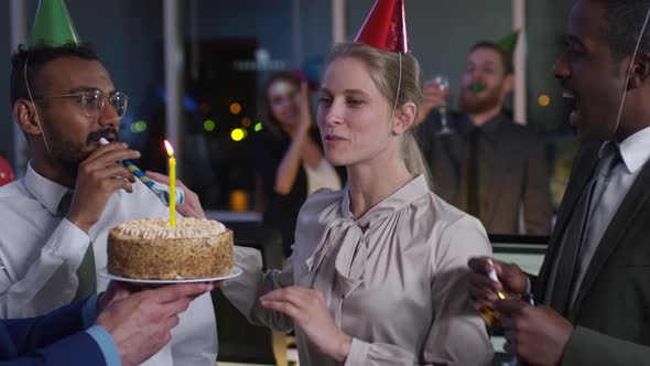 Woman Celebrating Birthday in Office