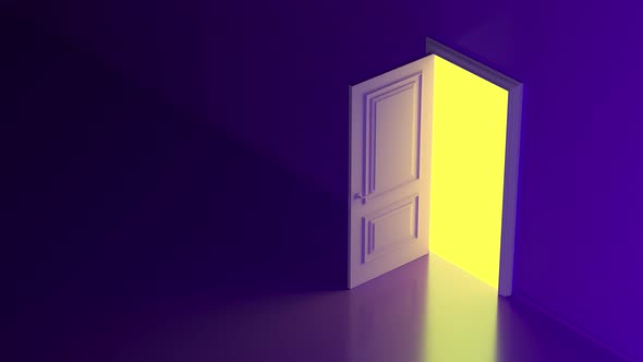 Purple room with opening door and yellow warm light