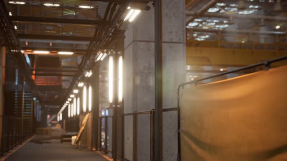 Interior of Car Factory with a Production Line alt