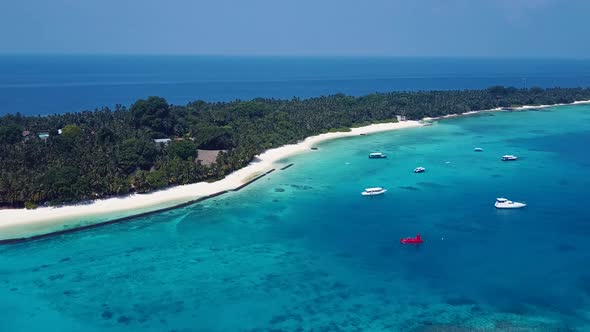 Aerial view scenery of exotic coast beach by blue sea and sand background