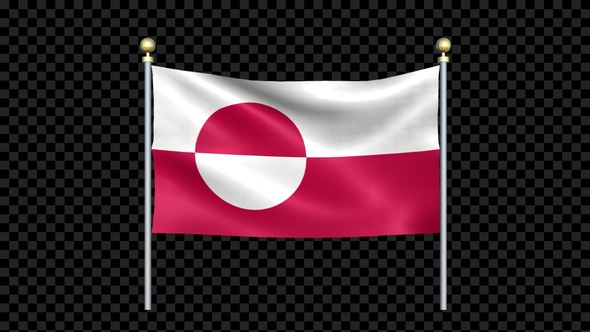 Flag Of Greenland Waving In Double Pole Looped