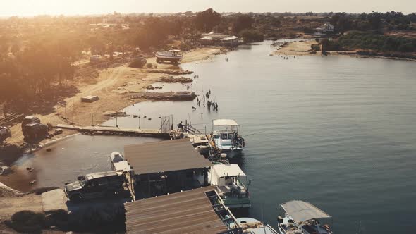 Fishing Boats Aerial Sunset Landscape