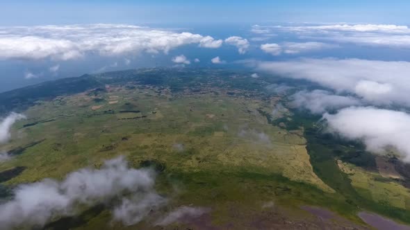 Flying high bove the clouds on the island of Pico in the Azores, Portugal