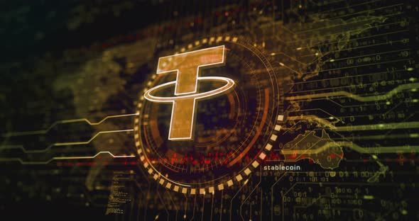 Tether stablecoin blockchain crypto currency symbol loop digital concept