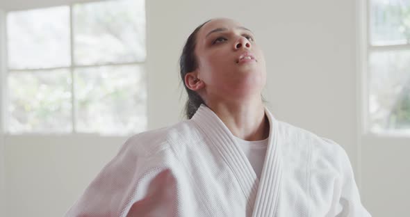 Judoka tired and breathing after training