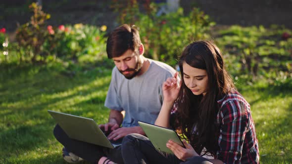 Concentrated Lady and Guy Together Studying