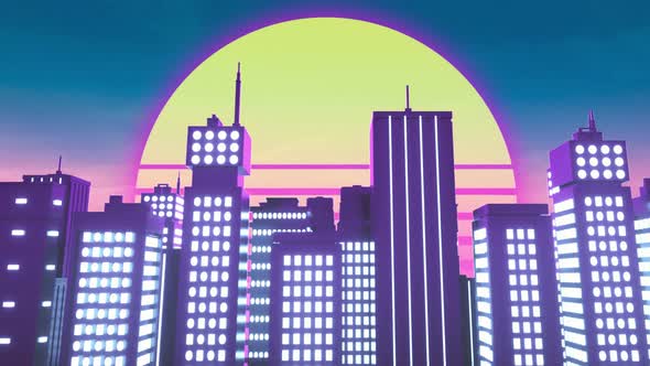 Retrowave Style Animation of Neon City