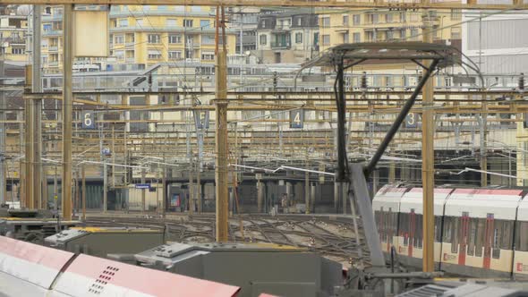 Train rolling in a railway station