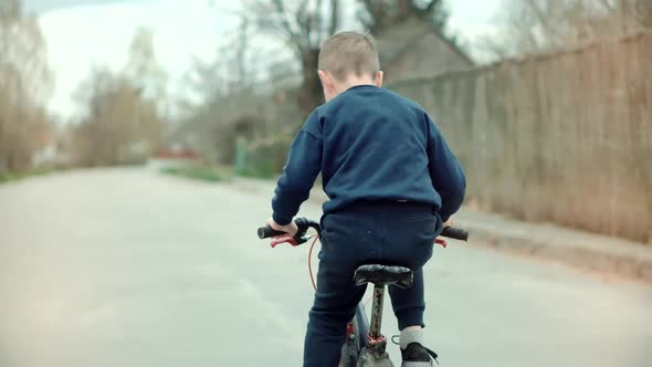 Little Kid Having Fun. Carefree Dad With Preschool Son Cycling Enjoy Activity Adventure.