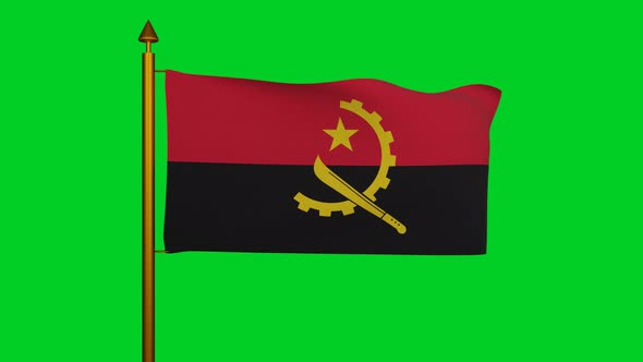 National flag of Angola waving with flagpole on chroma key, Republic of Angola flag textile