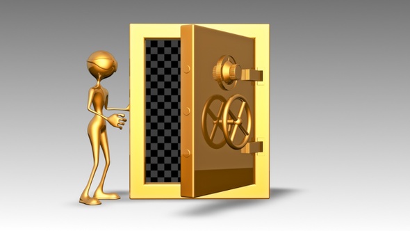 Gold Man 3D Character -  Opens Safe Bank alt