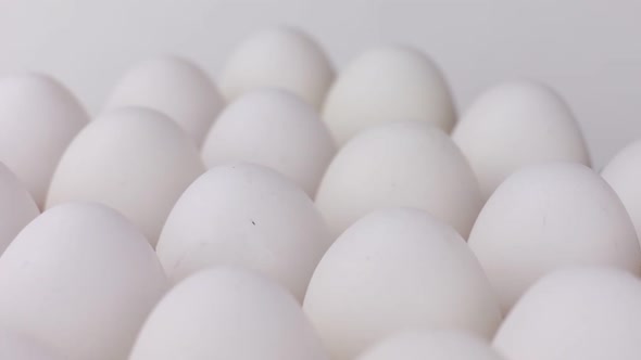 White chicken eggs - slow panning view.