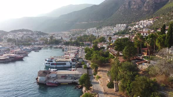 Kas City Harbor and Buildings Aerial 4K