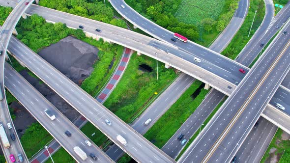 4K : Top view of interchange and multi junction road