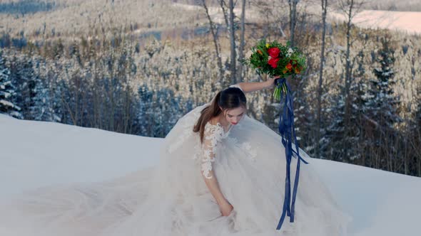 Bride on the Background of Snowcapped Mountains