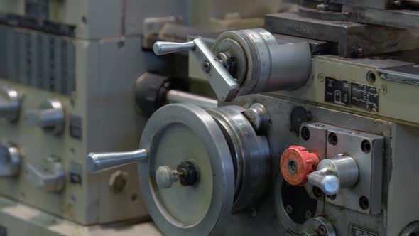 Old Vintage Lathe Machine in the Factory Shop