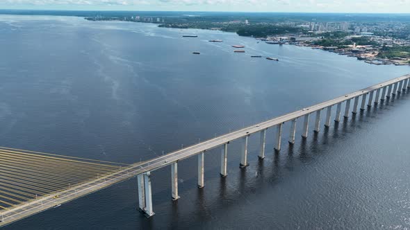 Landmark Cable Bridge at downtown Manaus Amazonas Brazil.