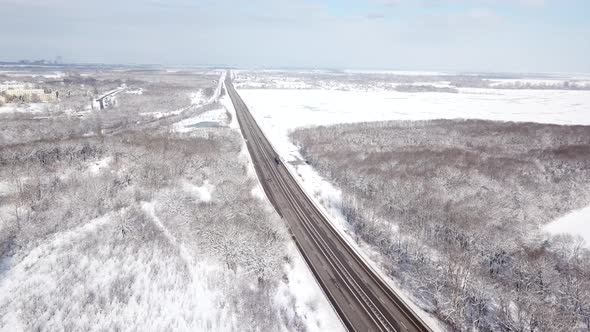 Drones Eye View  Winding Road From the High Mountain Pass in Sochi Russia