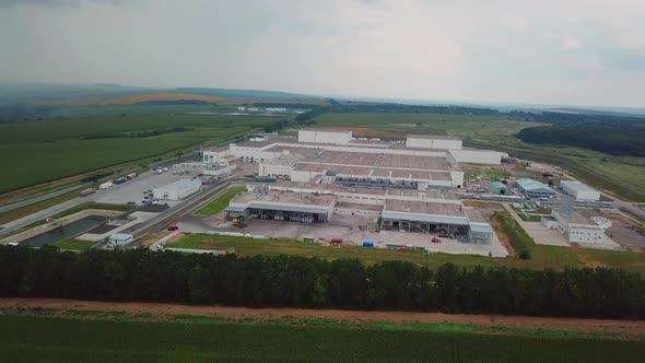 Aerial view of modern industrial factory. Manufacturing plant. Industrial territory.