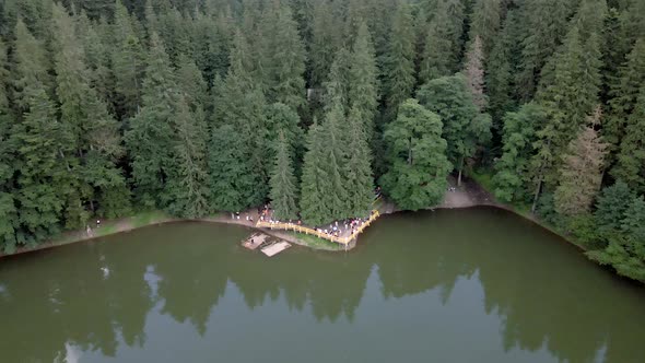 Aerial View of Synevyr Lake in Ukraine Carpathian Mountains