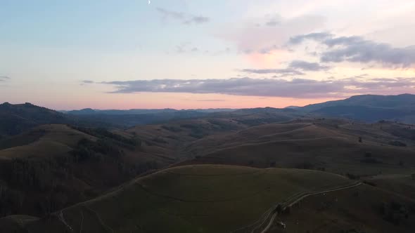 Sunrise Over Hills, Aerial View