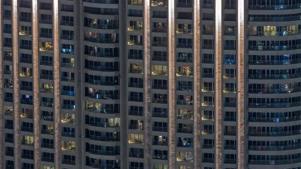 Night View of Exterior Apartment Tower Timelapse